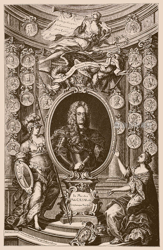 查理六世(1685 - 1740)，神圣罗马帝国皇帝，波希米亚、匈牙利、克罗地亚、塞尔维亚的国王，奥地利大公